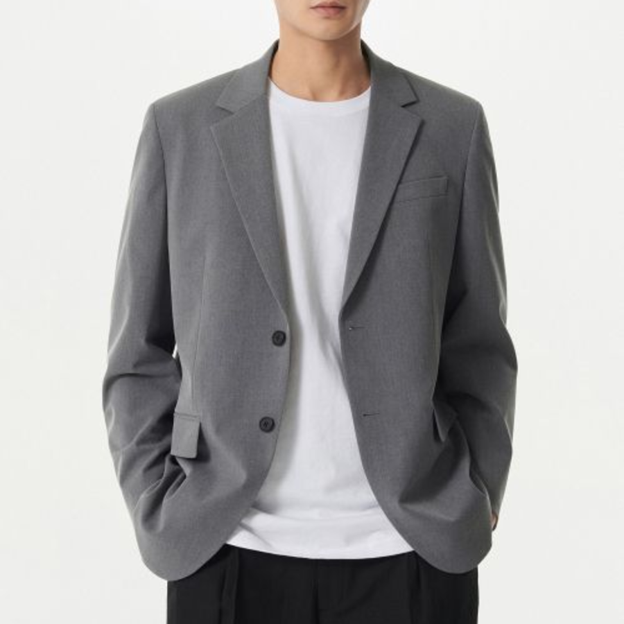 Relaxed Basic Blazer — Grey