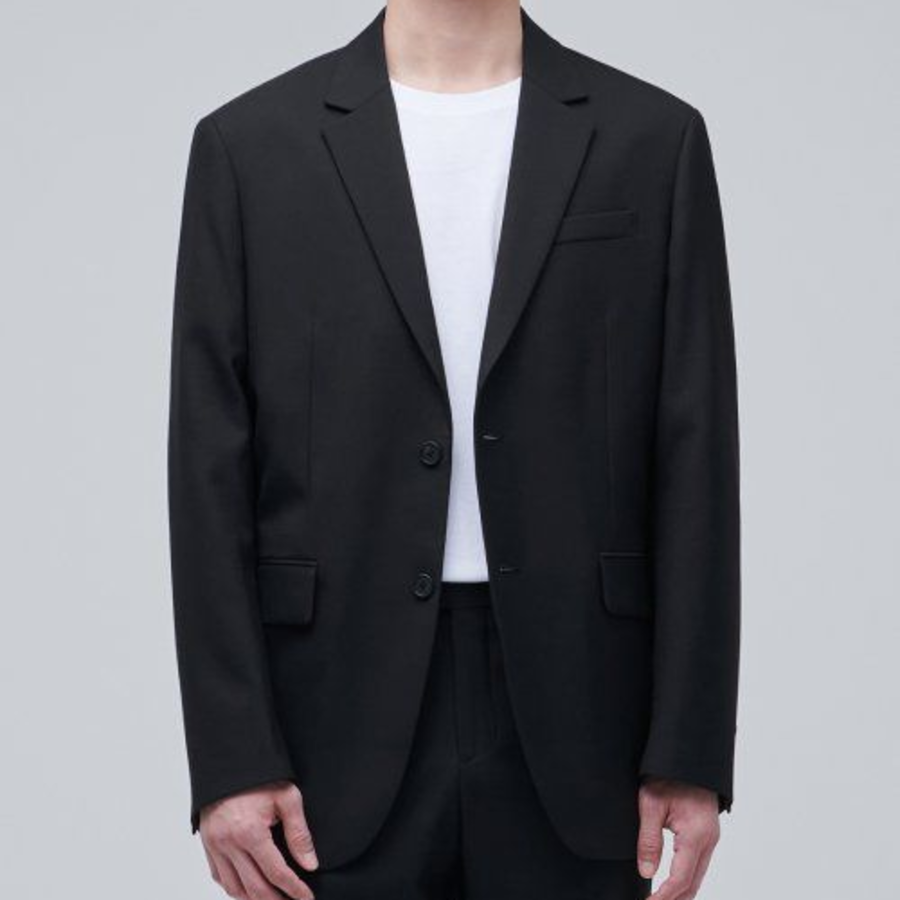 Wool Blend Relaxed Basic Blazer — Black