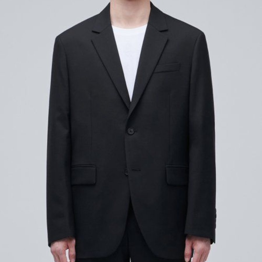 Wool Blend Relaxed Basic Blazer — Black