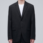 Wool Blend Relaxed Basic Blazer — Black
