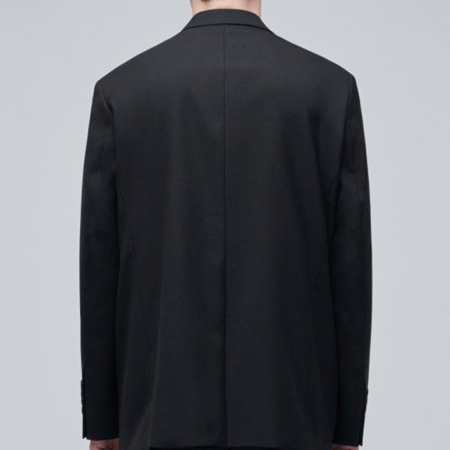 Wool Blend Relaxed Basic Blazer — Black