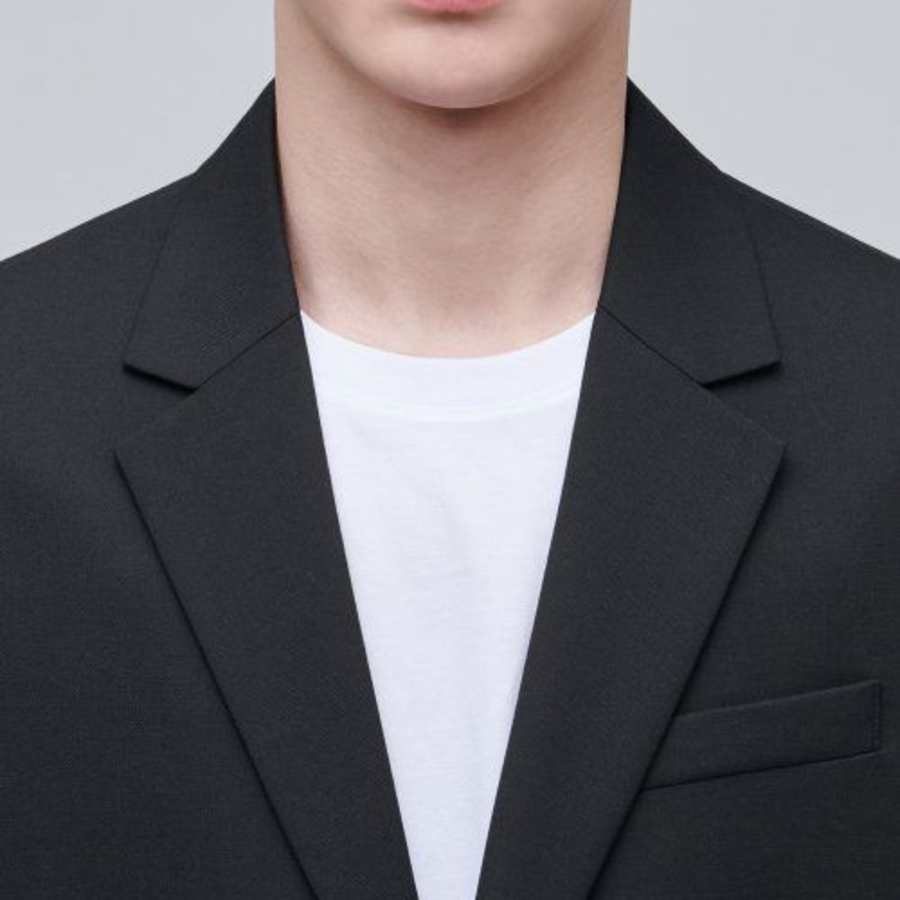 Wool Blend Relaxed Basic Blazer — Black