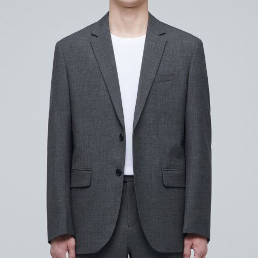 Basic Wool Blazer — Medium Grey