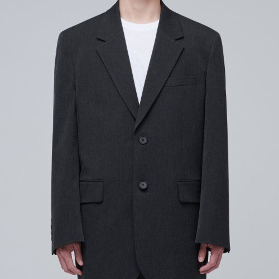 Daddy Shoulder Oversized Blazer — Charcoal Grey