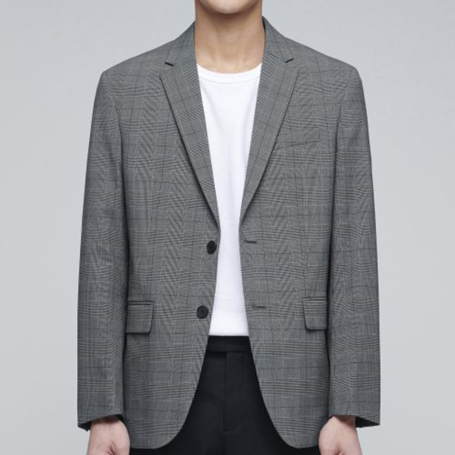 Glen Check Basic Blazer — Medium Grey