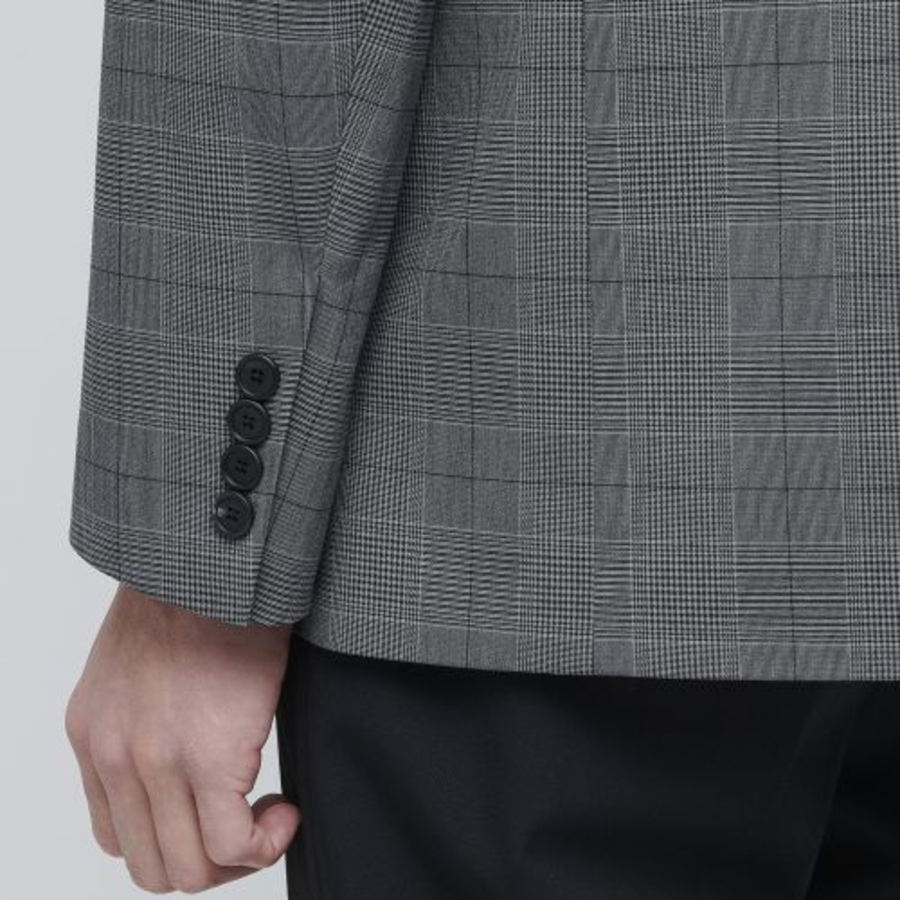 Glen Check Basic Blazer — Medium Grey