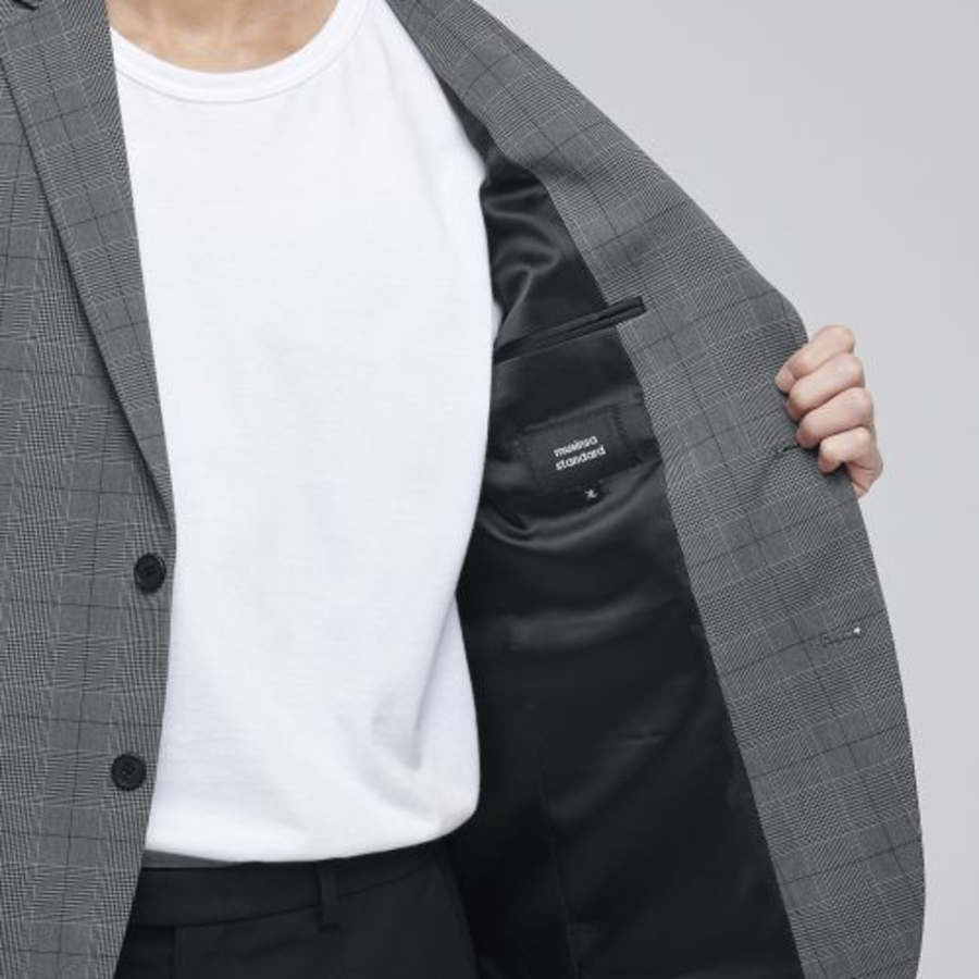 Glen Check Basic Blazer — Medium Grey