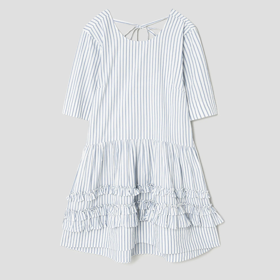 GANNI Stripe Cotton Mini Dress - Ivory