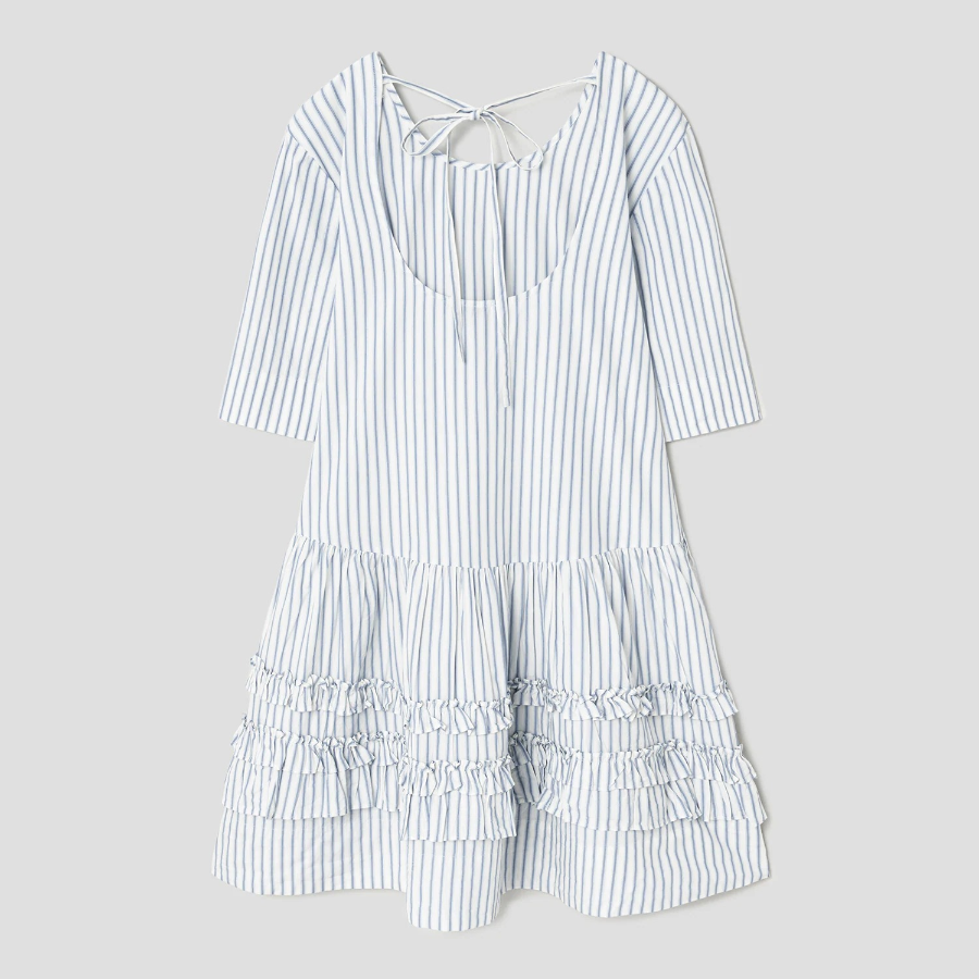 GANNI Stripe Cotton Mini Dress - Ivory