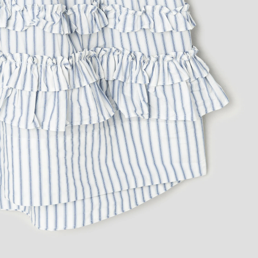 GANNI Stripe Cotton Mini Dress - Ivory