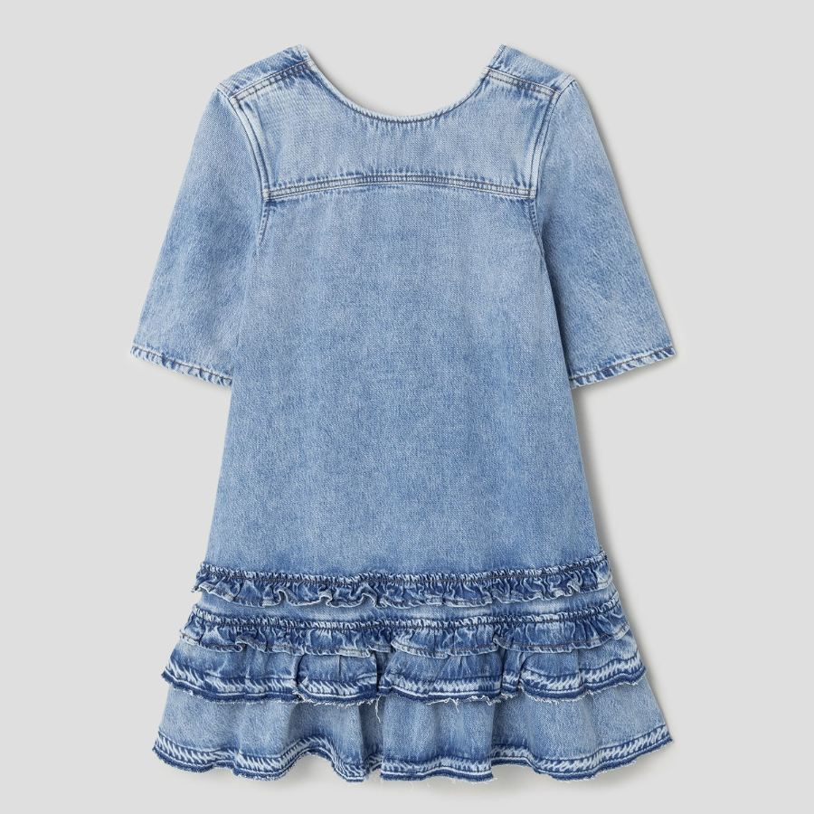 GANNI Soft Rigid Denim Open Back Frill Mini Dress - Sky Blue