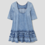 GANNI Soft Rigid Denim Open Back Frill Mini Dress - Sky Blue