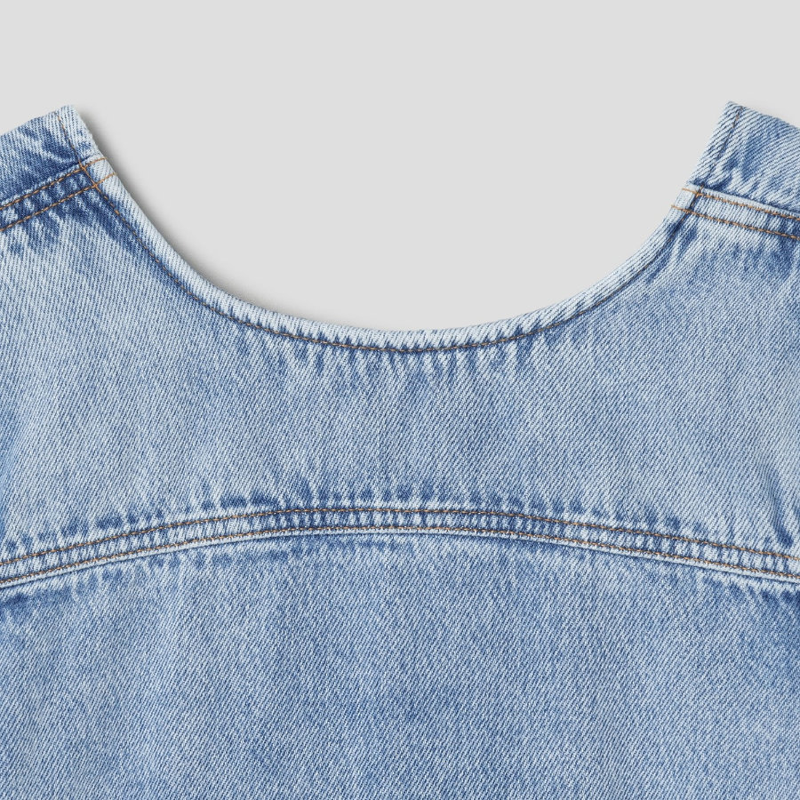 GANNI Soft Rigid Denim Open Back Frill Mini Dress - Sky Blue