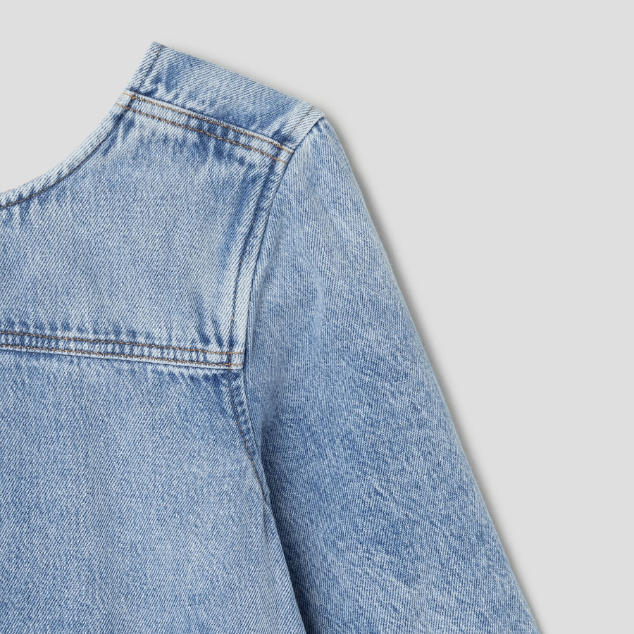 GANNI Soft Rigid Denim Open Back Frill Mini Dress - Sky Blue