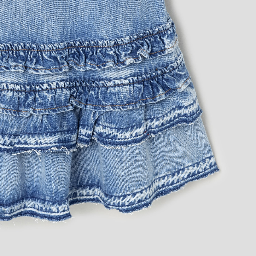 GANNI Soft Rigid Denim Open Back Frill Mini Dress - Sky Blue