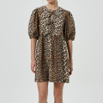 GANNI Printed Cotton Tie String Mini Dress - Brown