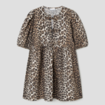 GANNI Printed Cotton Tie String Mini Dress - Brown