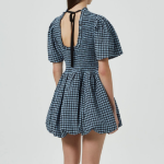 GANNI Seersucker Check Mini Smock Dress – Sky Blue
