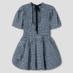 GANNI Seersucker Check Mini Smock Dress – Sky Blue