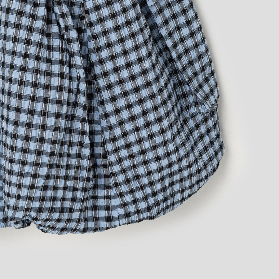 GANNI Seersucker Check Mini Smock Dress – Sky Blue