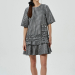 GANNI Crinkled Taffeta Check Open Back Mini Dress - Black