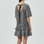 GANNI Crinkled Taffeta Check Open Back Mini Dress - Black