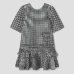 GANNI Crinkled Taffeta Check Open Back Mini Dress - Black