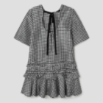 GANNI Crinkled Taffeta Check Open Back Mini Dress - Black