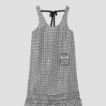 GANNI Crinkled Taffeta Check U-neck Long Dress - Black