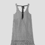 GANNI Crinkled Taffeta Check U-neck Long Dress - Black