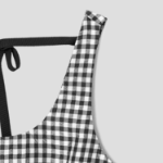 GANNI Crinkled Taffeta Check U-neck Long Dress - Black