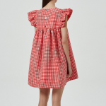 GANNI Crinkled Taffeta Check Frill Mini Dress - Red
