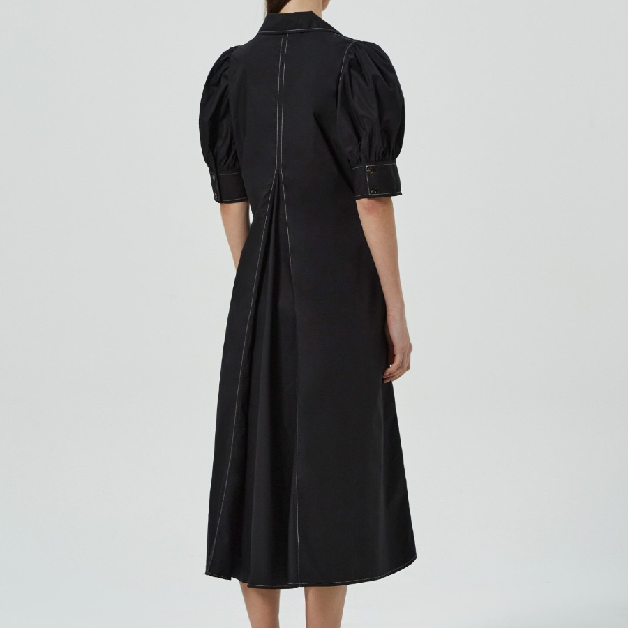 GANNI Cotton Poplin V-Neck Maxi Dress - Black