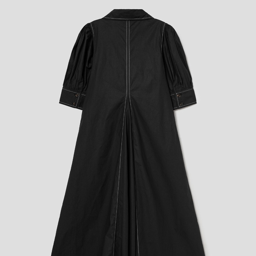 GANNI Cotton Poplin V-Neck Maxi Dress - Black