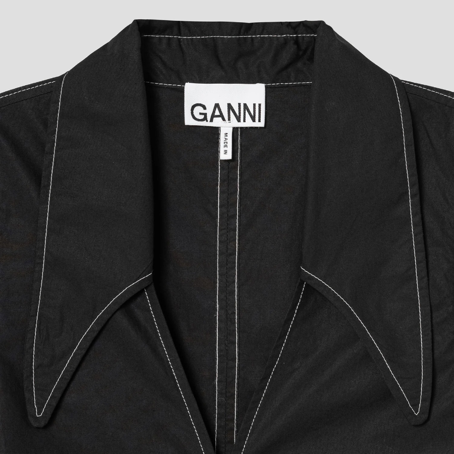 GANNI Cotton Poplin V-Neck Maxi Dress - Black