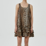 GANNI Printed Cotton Poplin U-neck Mini Dress - Brown