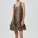 GANNI Printed Cotton Poplin U-neck Mini Dress - Brown