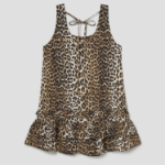 GANNI Printed Cotton Poplin U-neck Mini Dress - Brown