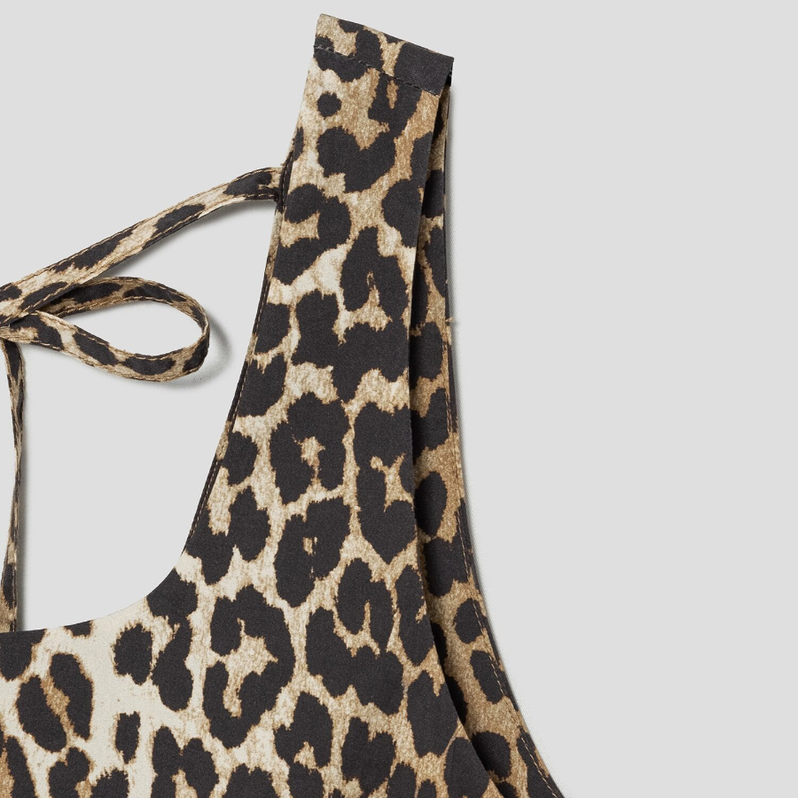 GANNI Printed Cotton Poplin U-neck Mini Dress - Brown