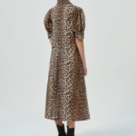 GANNI Printed Cotton Poplin V-neck Long Dress - Brown