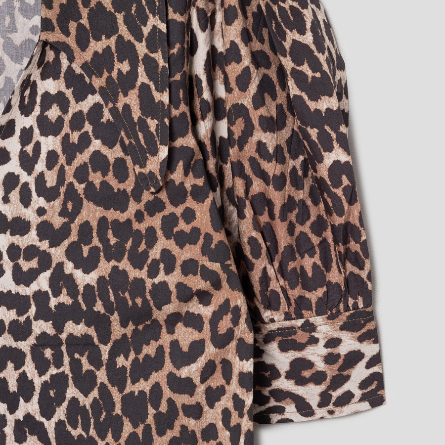 GANNI Printed Cotton Poplin V-neck Long Dress - Brown