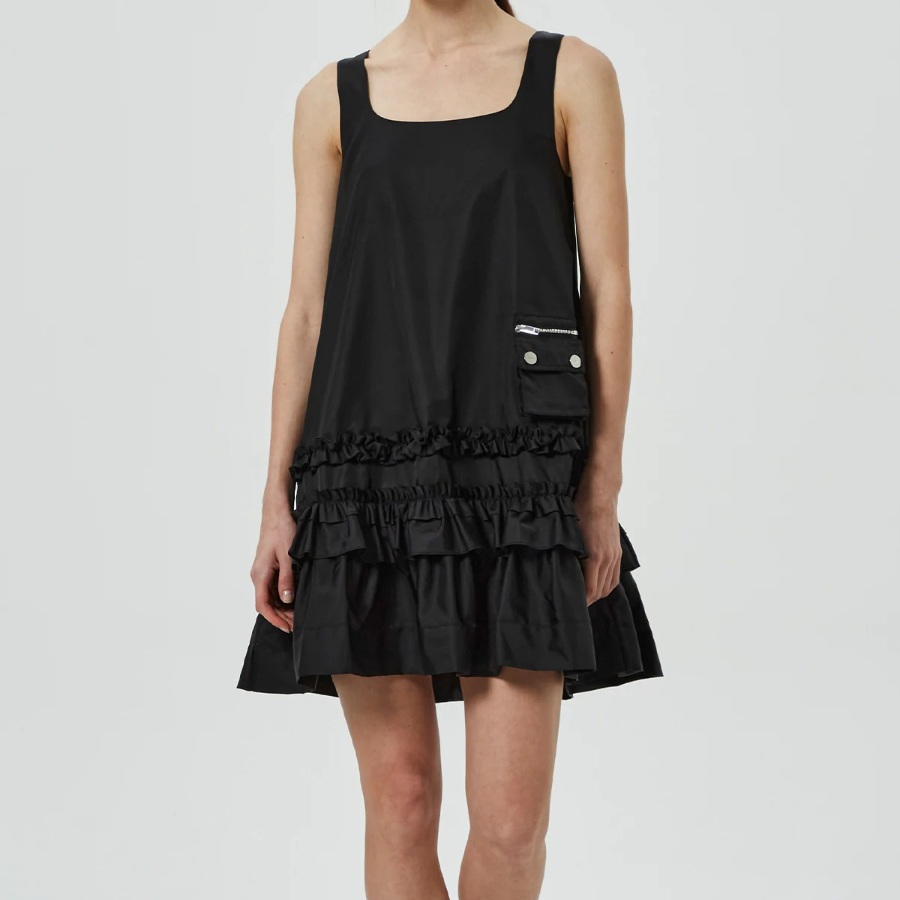 GANNI Duchesse Nylon U-neck Mini Dress - Black