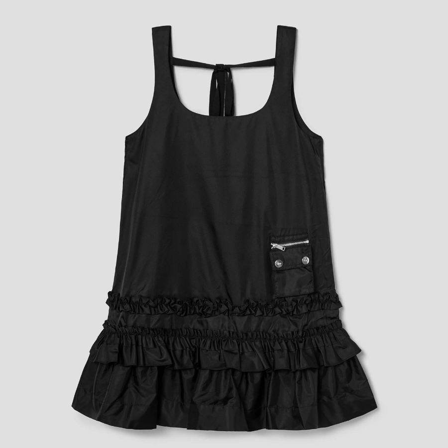 GANNI Duchesse Nylon U-neck Mini Dress - Black