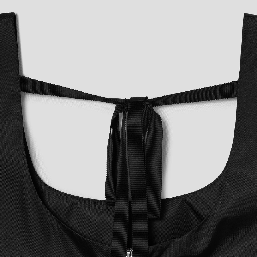 GANNI Duchesse Nylon U-neck Mini Dress - Black