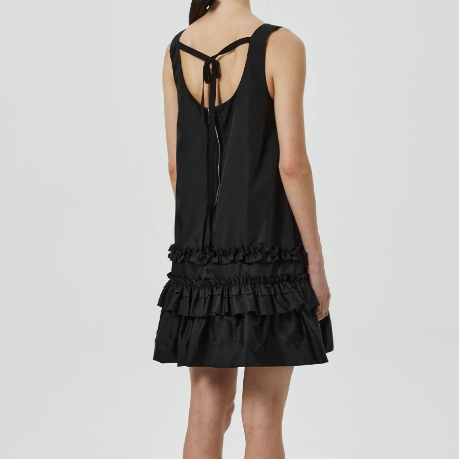 GANNI Duchesse Nylon U-neck Mini Dress - Black