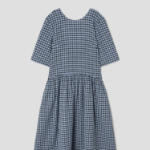 GANNI Seersucker Check Midi Dress - Sky Blue