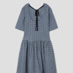 GANNI Seersucker Check Midi Dress - Sky Blue