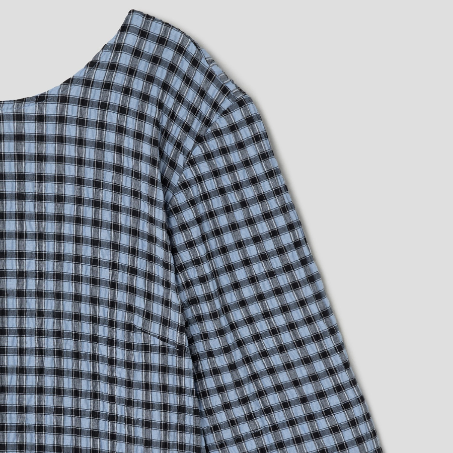 GANNI Seersucker Check Midi Dress - Sky Blue