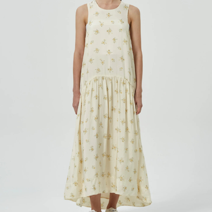 GANNI Printed Viscose Habotai Long Dress - Ivory