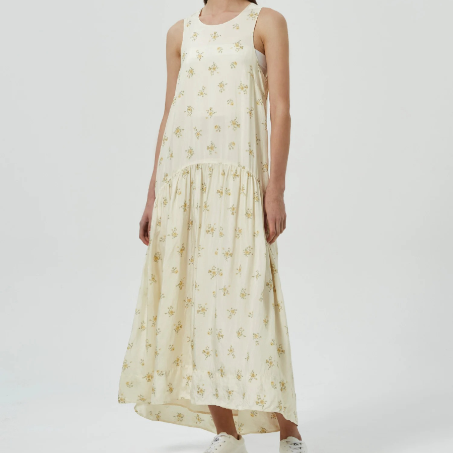 GANNI Printed Viscose Habotai Long Dress - Ivory